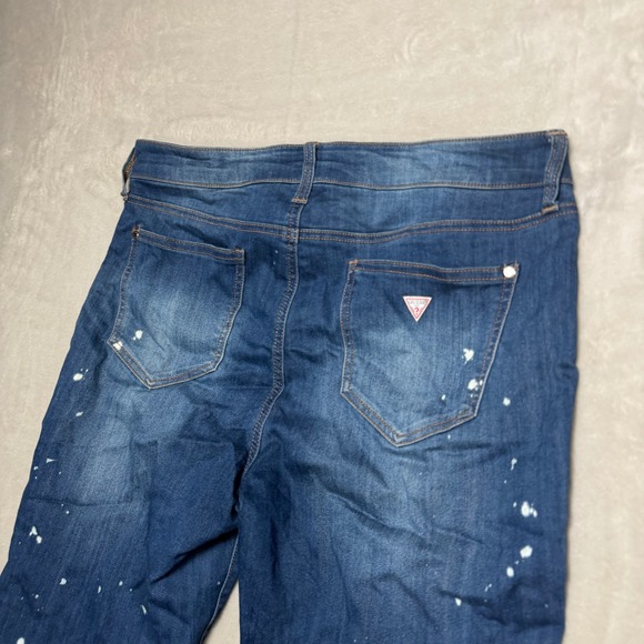 Guess Denim - GUESS Women's Blue Denim Jeans Paint Splatter Distressed Frayed Hem Size 28